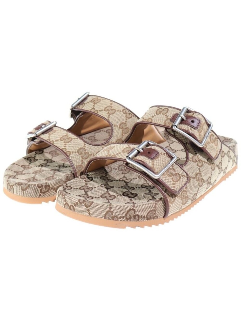 Gucci GG Canvas Strap Slide Sandals Shoes Logo Beige
